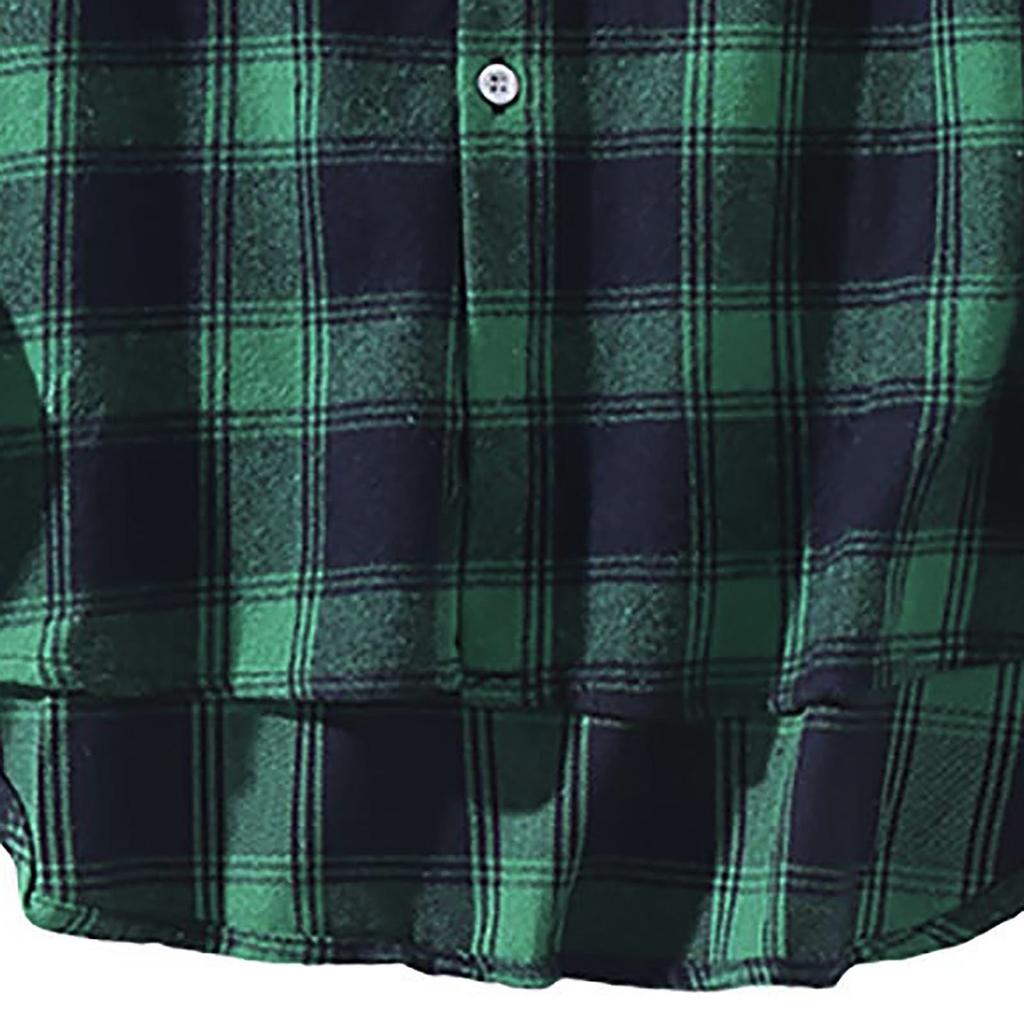 Men's  Casual Fashion Plaid  Printing Loose Lapel Long Sleeve Shirt Tops Blouse