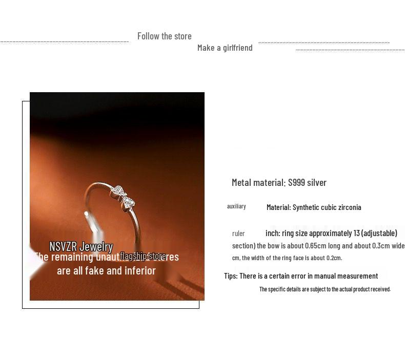 Women's 999 Sterling Silver Bow Ring: Elegant, High-End, Niche Design for Light Luxury Fashion