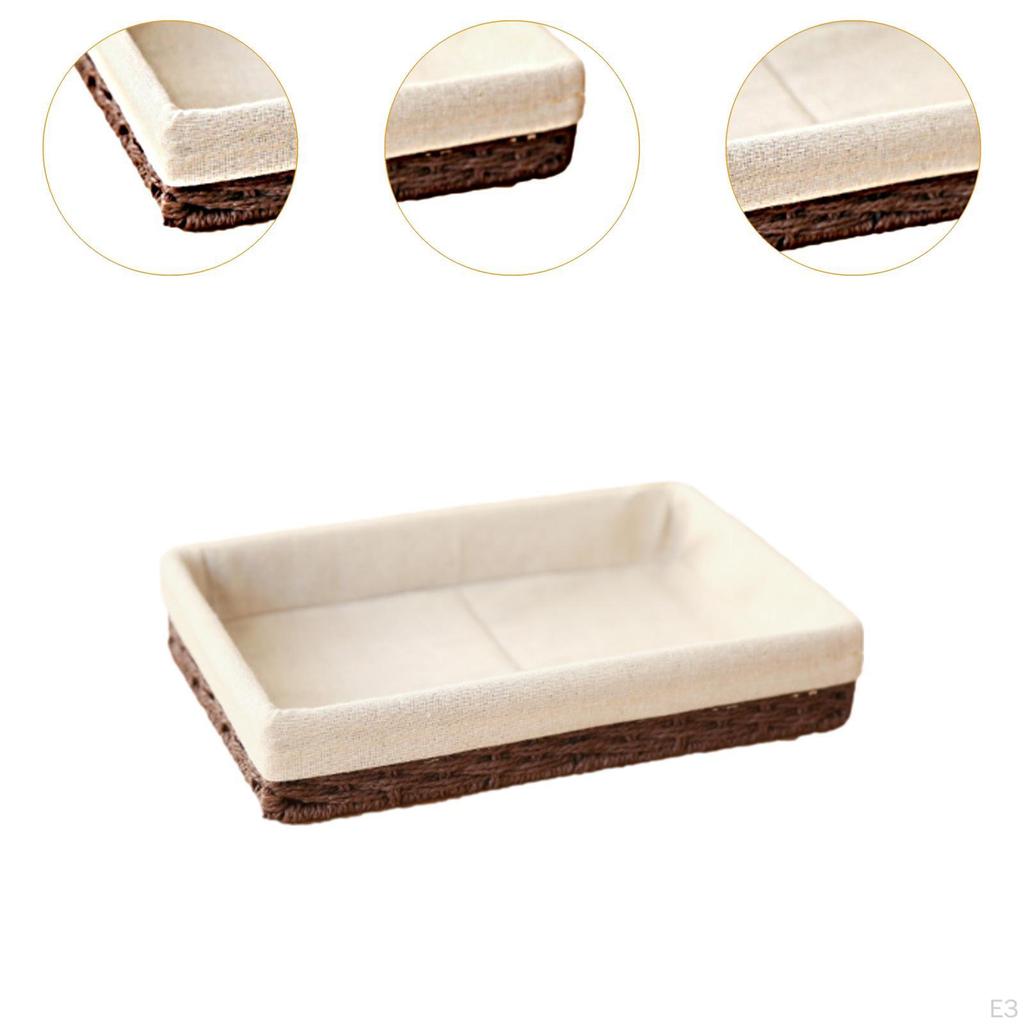 Woven Basket ,Rectangular Organizer Bin ,Cloth Lining ,Desktop Sundries Organizer, Handmade Storage