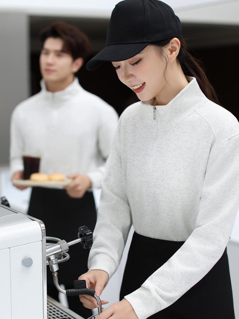 Men's Winter Fleece Hoodie for Catering & Milk Tea Shops - Custom Logo, Fashionable, Long-Sleeved Workwear