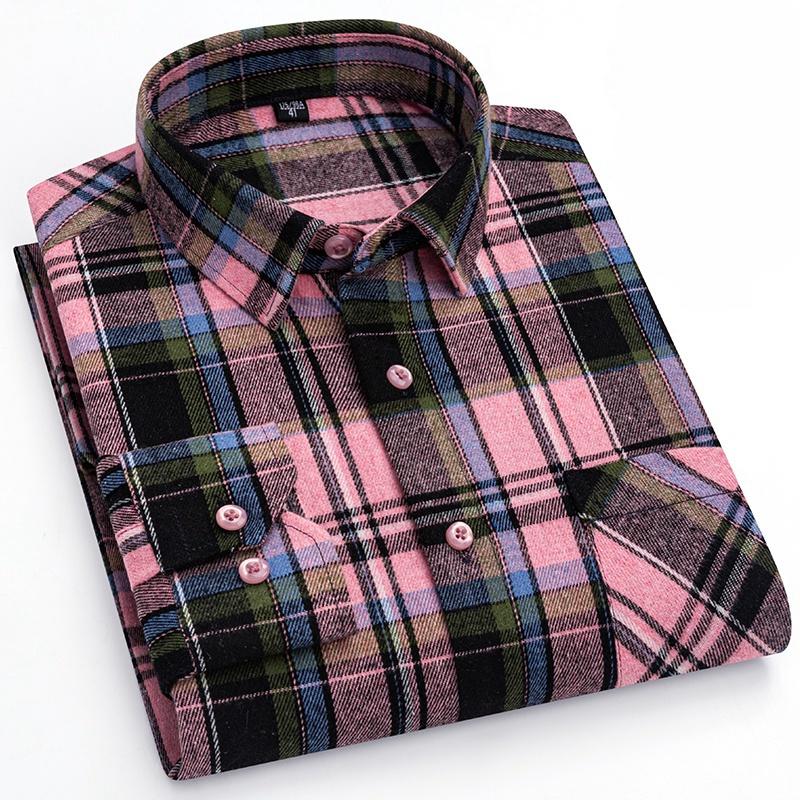 New 100% Pure Cotton Shirt Men's Plaid Shirt Long Sleeve Regular Fit Men Casual Soft Comfortable Flannel Social Shirts S-4XL
