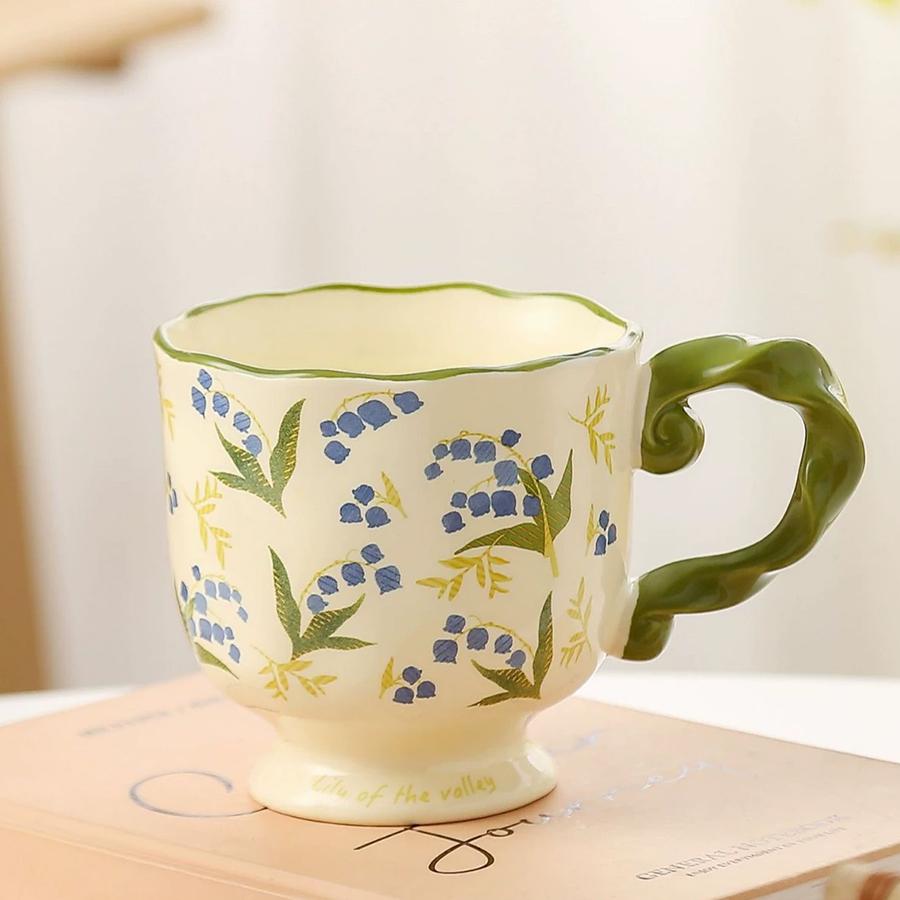 

Высококачественная пасторальная кружка с цветочным узором, высокая чашка для воды, офисная кофейная чашка для девочек, персонализированная керамическая чашка для интернет-знаменитостей зелёный