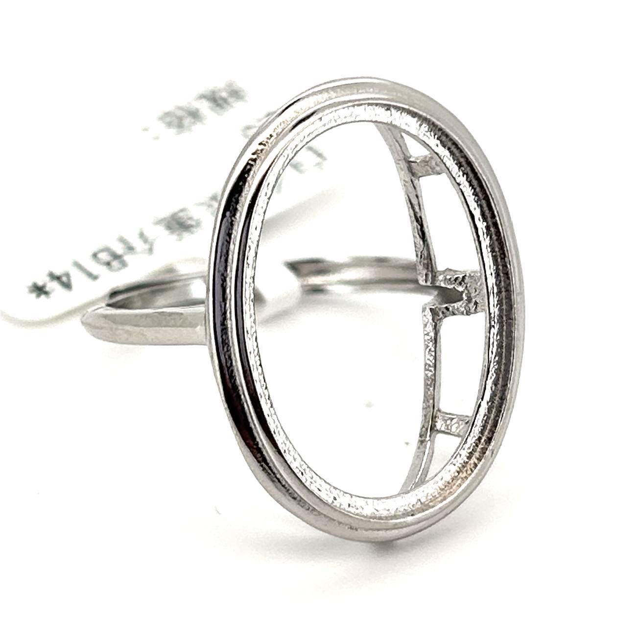 

S925 Sterling Silver Oval Bezel Ring Setting with Flat Bottom Inlay Adjustable Open