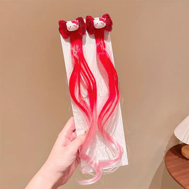 Children's Red Festive Braided Hair Clip - Safe, Non-Damaging Performance Hairpin for Girls