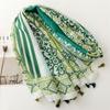 Tourist Sunscreen Shawl Bohemian Green Geometric Vacation Photography Cotton And Hemp Texture Scarf With Silver Thread