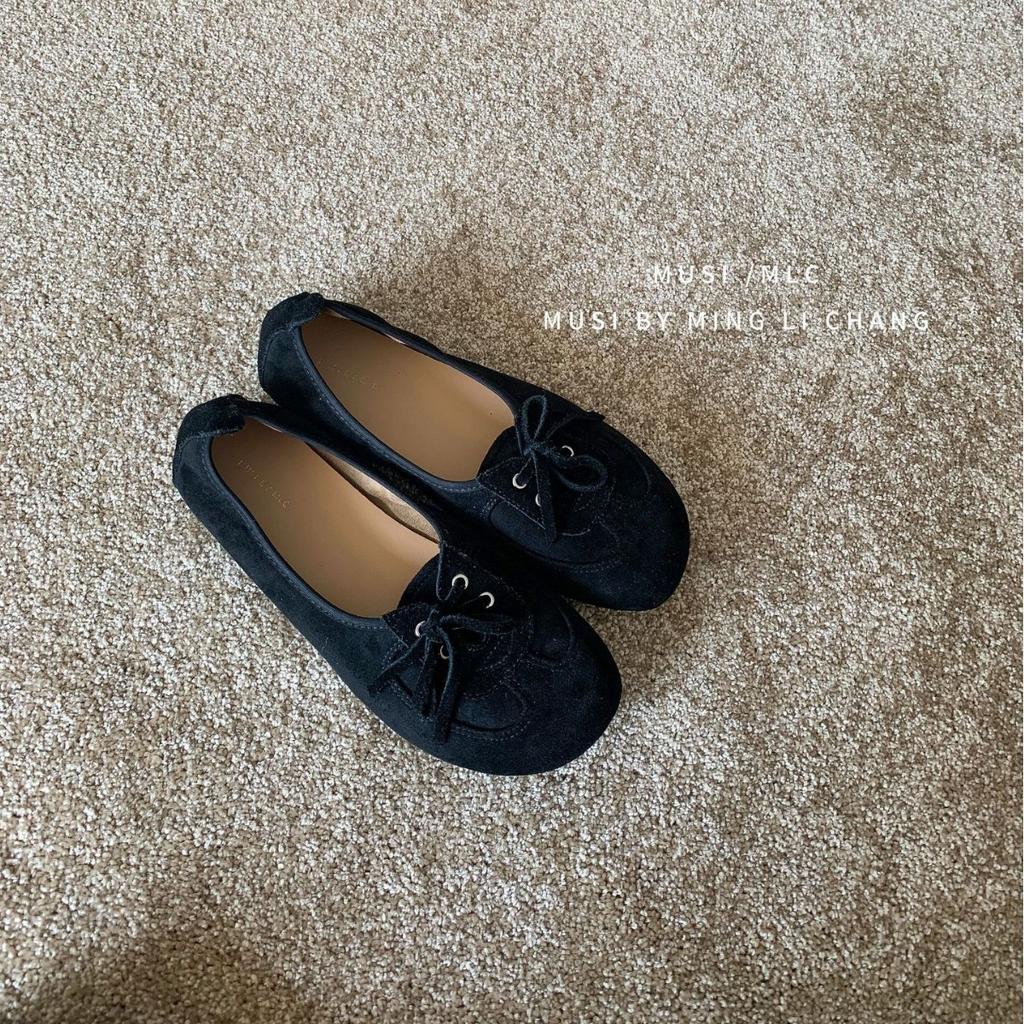 2025 New Retro Camel Round Head Light Mouth Suede Lace-up Soft Flat Bottom Versatile Loafers Niche Women's Shoes