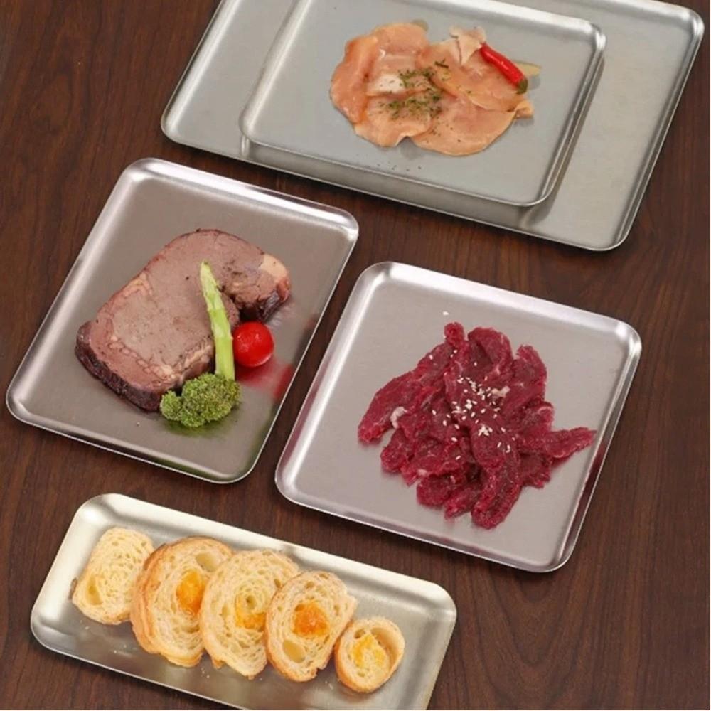 Nordic Stainless Steel Rectangular Plate Kitchen Storage Ins Korean Cake Dessert Plate Coffee Tray Kitchen