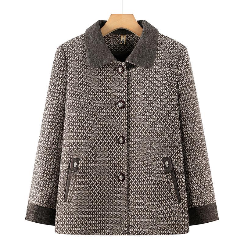 2026 New Spring/Autumn Plaid Cardigan for Middle-aged and Elderly Women - Stylish Grandma Jacket XL (80-95 lbs)