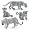 4Pcs/Set Simulation Leopard Family Model PVC Snow Leopard Figurine Realistic Miniature Wildlife Animal