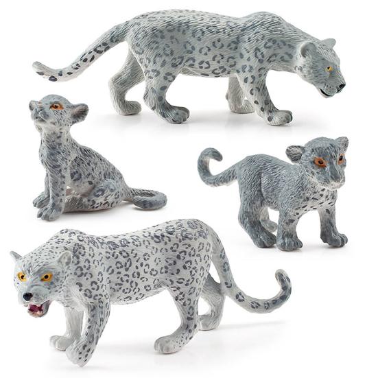 4Pcs/Set Simulation Leopard Family Model PVC Snow Leopard Figurine Realistic Miniature Wildlife Animal