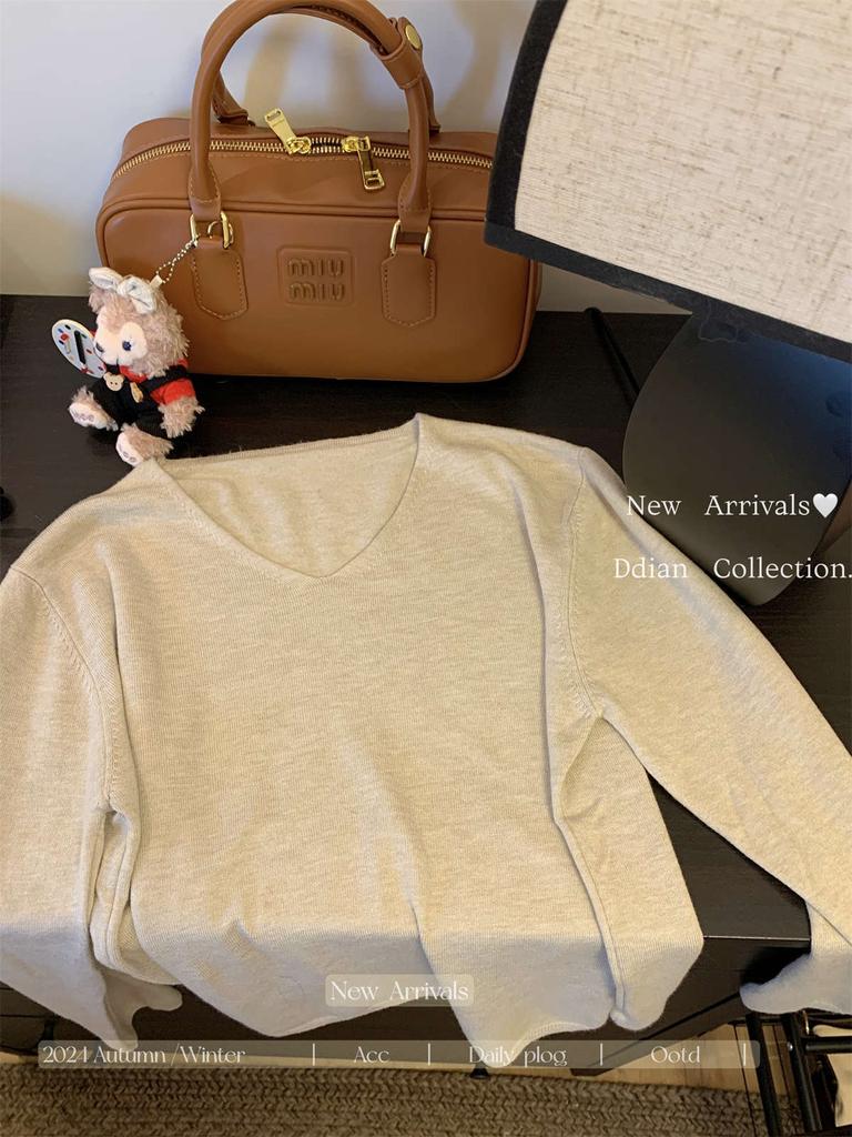 Casual Temperament Collar Loose Long-sleeved Knitted Sweater Women's Autumn New Thin Light Professional Style Inner Top