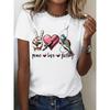European Size Women's Casual Graphic T-Shirt - Peace Love Fishing Design with Vibrant Fish & Heart Print, Relaxed Fit Round Neck