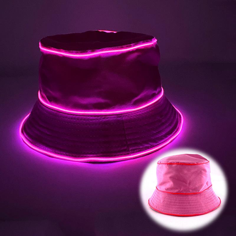 

Unisex LED Light-Up Embroidered Bucket Hat with Logo and Solid Flat Top One Size