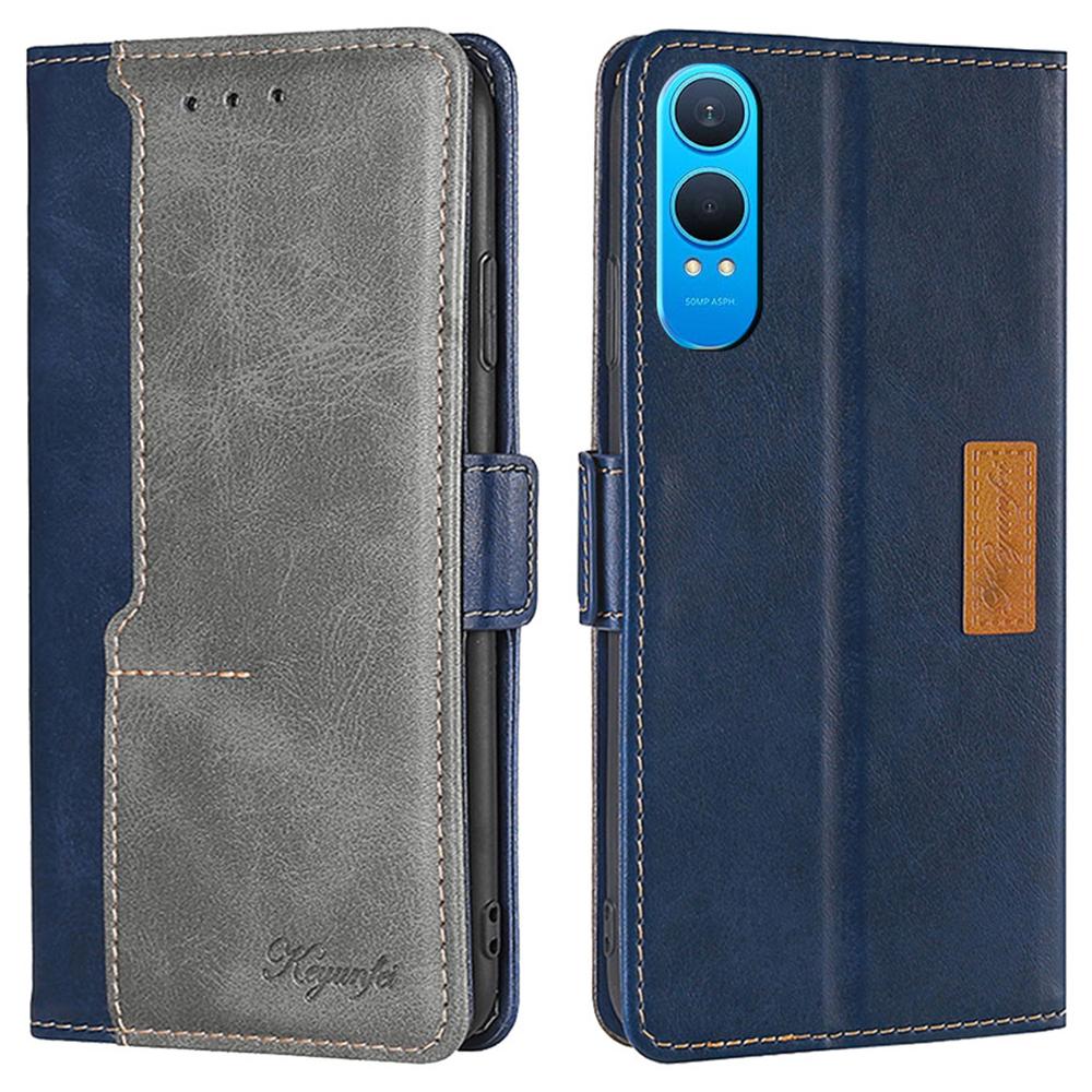 

For OnePlus Nord CE4 Lite 5G/Oppo K12x 5G (China) Case Contrast Color Wallet Leather Phone Cover Blue+Grey