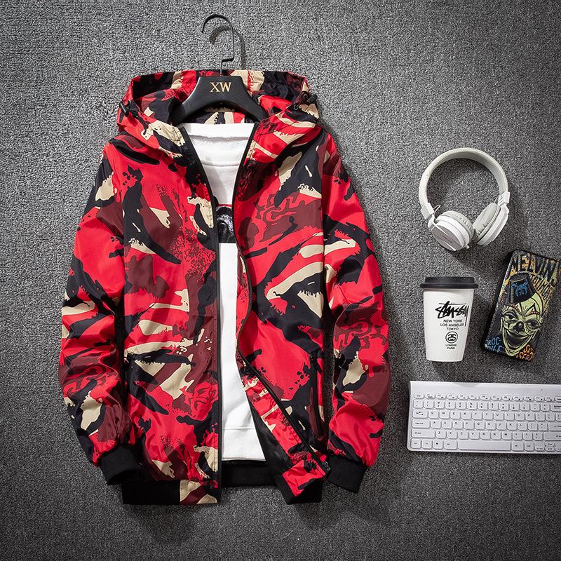 

Men s Slim Fit Camouflage Hooded Casual Jacket with Logo 4XL червоний