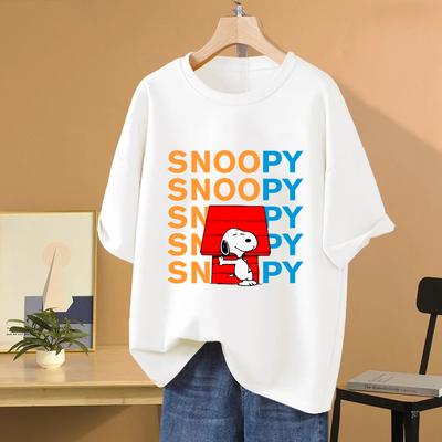 Snoopy Cartoon Anime Women T-shirt Summer Short Sleeve 100% Cotton Women Tee Shirts Tops 2025 New Fashion Couple Clothes