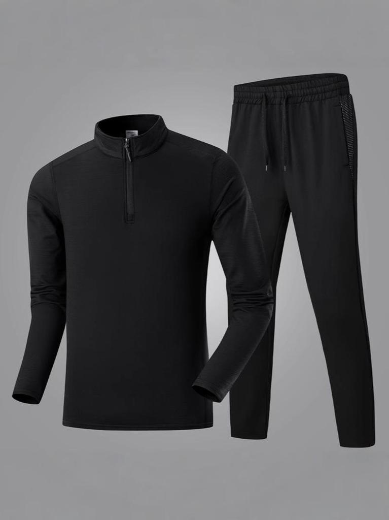 Men's Long Sleeve Sports T-shirt & Trousers Set - Casual Fitness Running Outfit