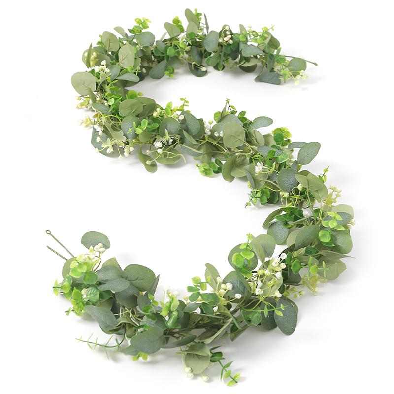 

180 см искусственные листья эвкалипта гирлянда зеленая растение весенние лозы с белыми цветами ягоды для свадебного домашнего декора вечеринки 180cm зелёный