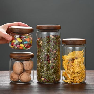 European Acacia Wood Lid Sealed Jar Transparent High Borosilicate Storage Jar Kitchen Supplies Glass Storage Container 900ml