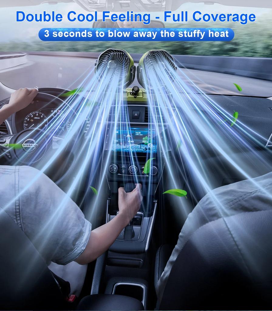 5V/12V/24V Car Dual Head Fan 2 Wind Speed Strong Airflow With 360° Rotatable USB Cigarette Lighter Vehicle Air Cooling Fan