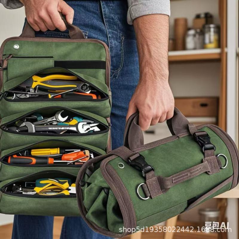 Slitstark Vattentät Verktygsväska i Oxfordtyg, Bärbar, Stor Kapacitet, Multifunktionell, Vikbar - Idealisk för Förvaring av Verktyg och Användning på Arbetsdagen.