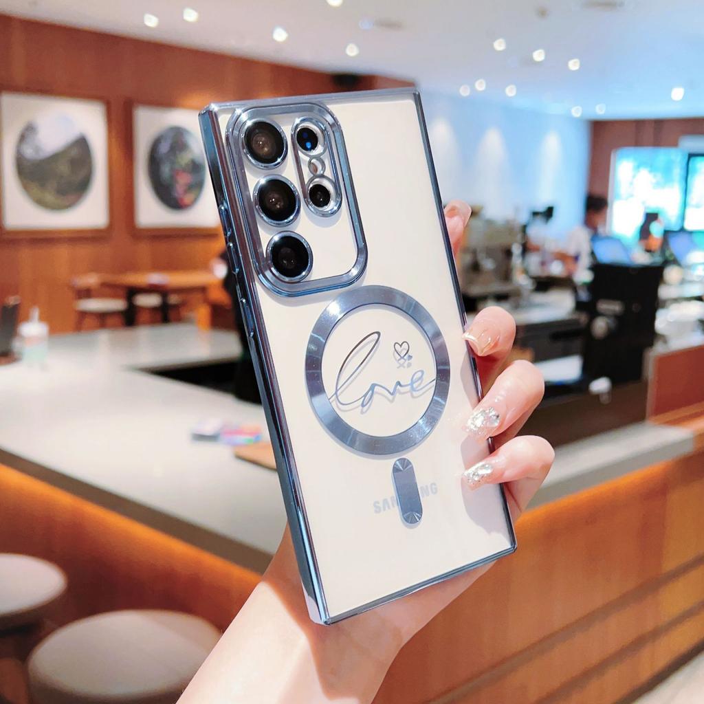Electroplated Magnetic Transparent Love Mobile Phone Case Is Suitable for Samsung S24ULTRA Lens Film S24 Advanced Sense S23FE