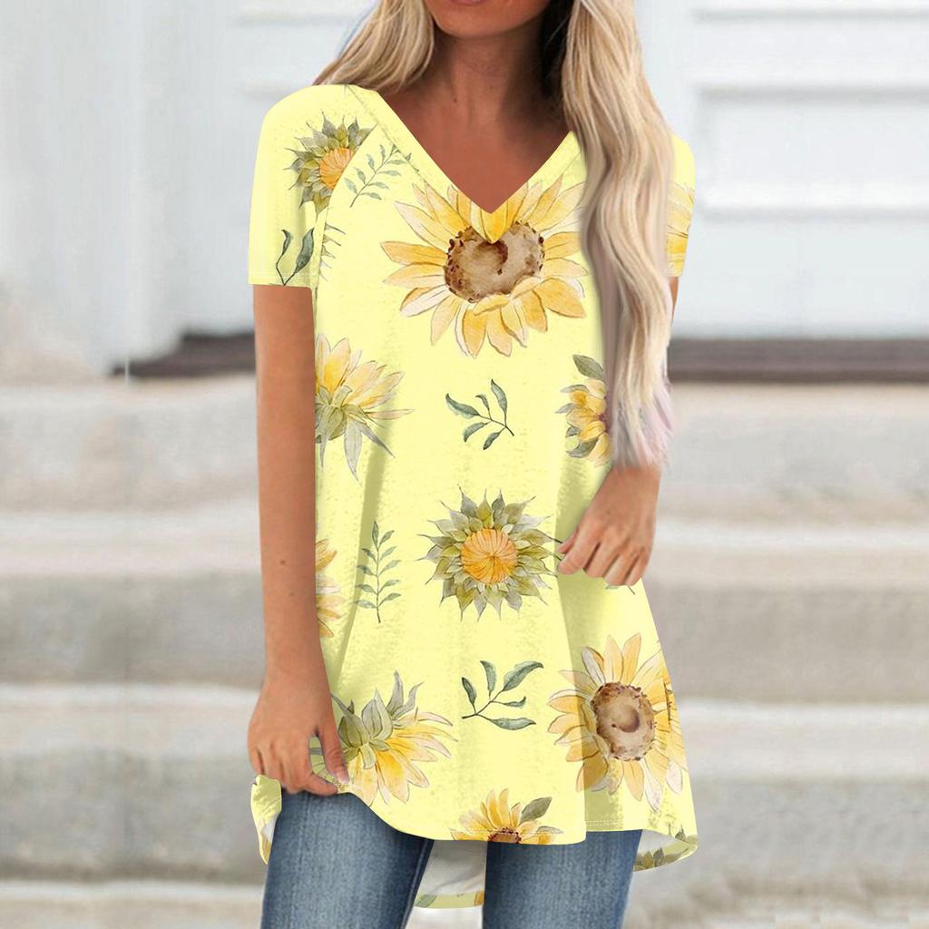 Ladies Short Sleeve Pleated Loose Tops Plus Size Casual Tops V Neck Short Sleeves Casual Summer T Shirts Ladies Tops T Shirts Shirts