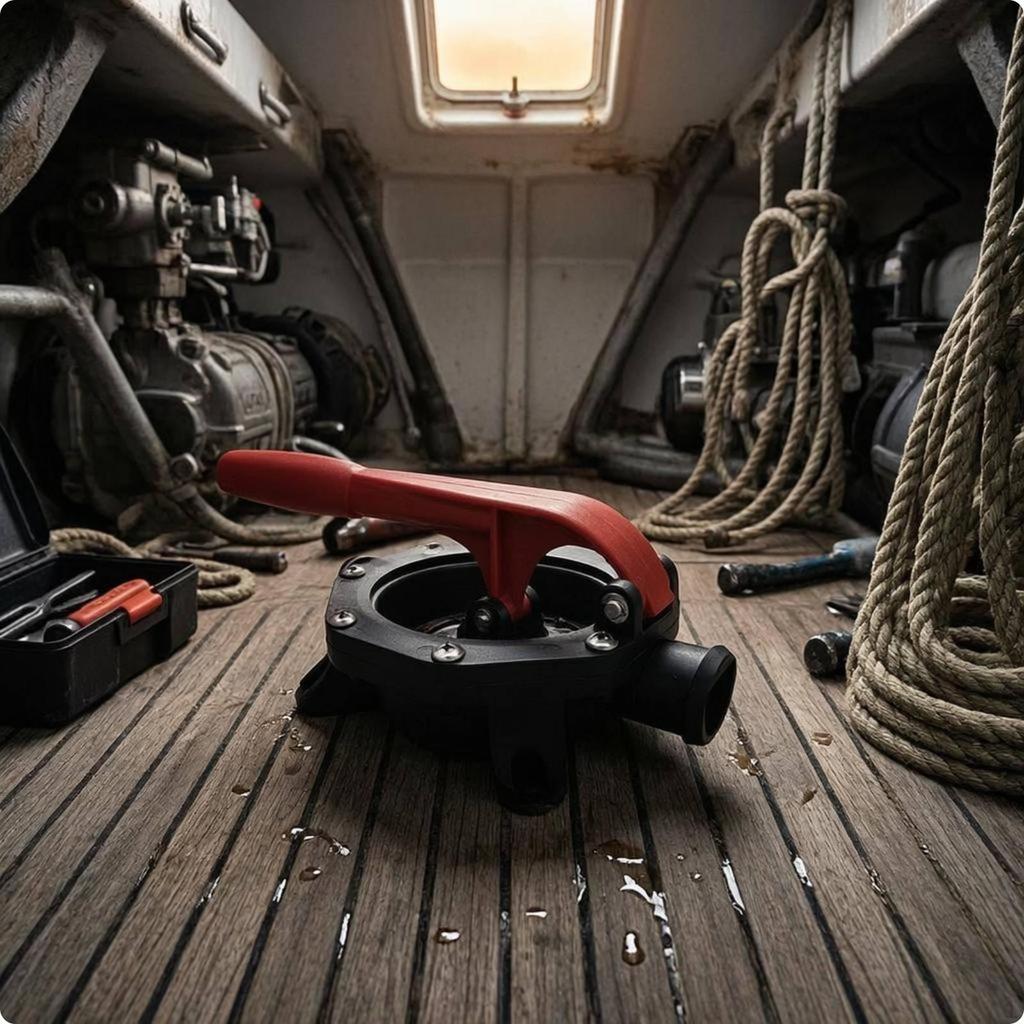 Hand Diaphragm Pump ScrewFastened Cover Water Transfer Red Lever Handle for Marine Use, Boats