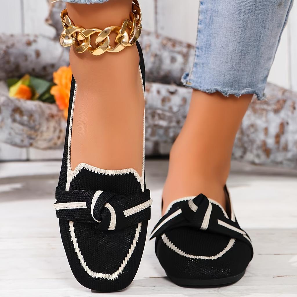Women's Knot Design Flat Shoes, Casual Square Toe Slip On Shoes, Lightweight & Comfortable Shoes