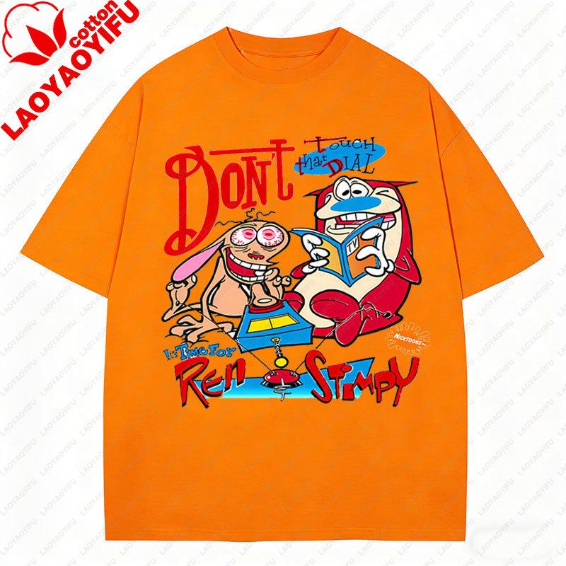 La T-shirt Ren & Stimpy Anni '90 Retrò Nickelodeon Commedia Vintage Cotone Grafica Manica Corta Magliette Divertente Cartone Animato Tema Y2k Top