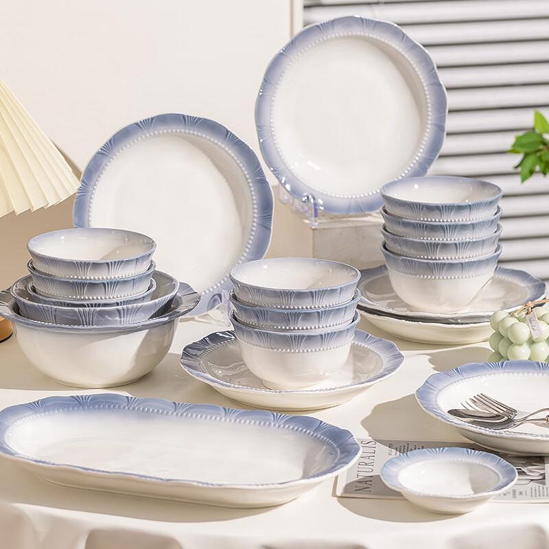 Luxury Azure Floral Ceramic Soup Bowl with Lace Edge