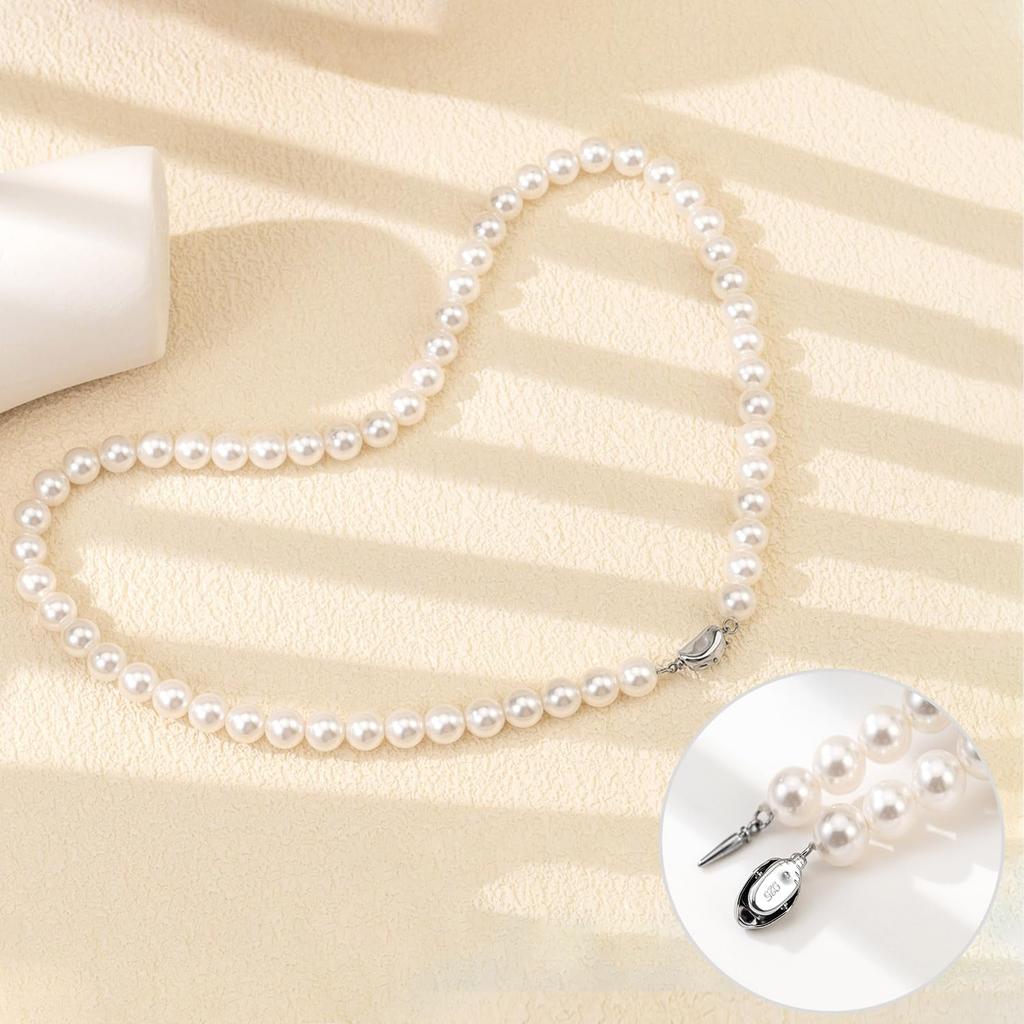 PHNIBIRD Pearl Popular and Premium Shell 925 Sterling Perfect for and Other Special Women's Necklace, Casual, Pearl, 8mm, Silver, 45cm, Weddings,