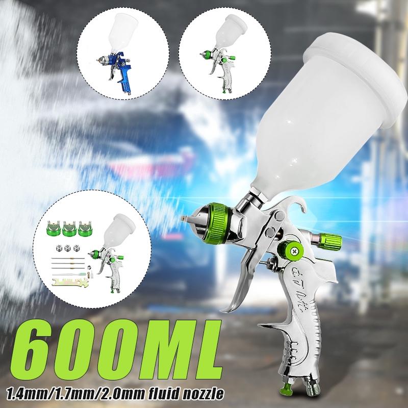 Professional Gravity Feed HVLP Spray Gun with 3 Fluid Tips 1.4mm, 1.7mm, 2.0mm