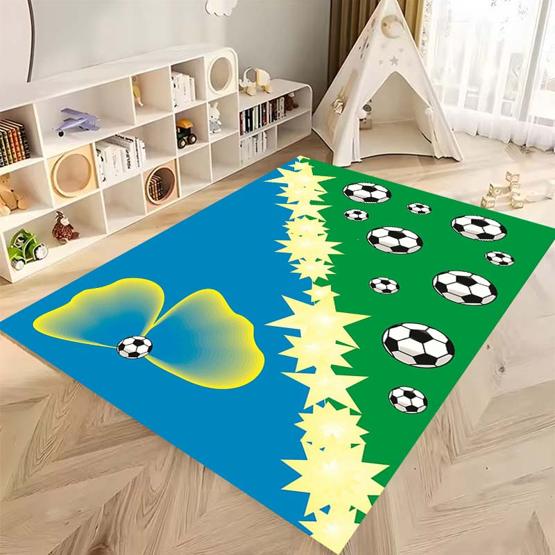 Colorful all-over soccer pattern rug, children's room play crawling mat, boy's bedroom trendy non-slip large floor mat