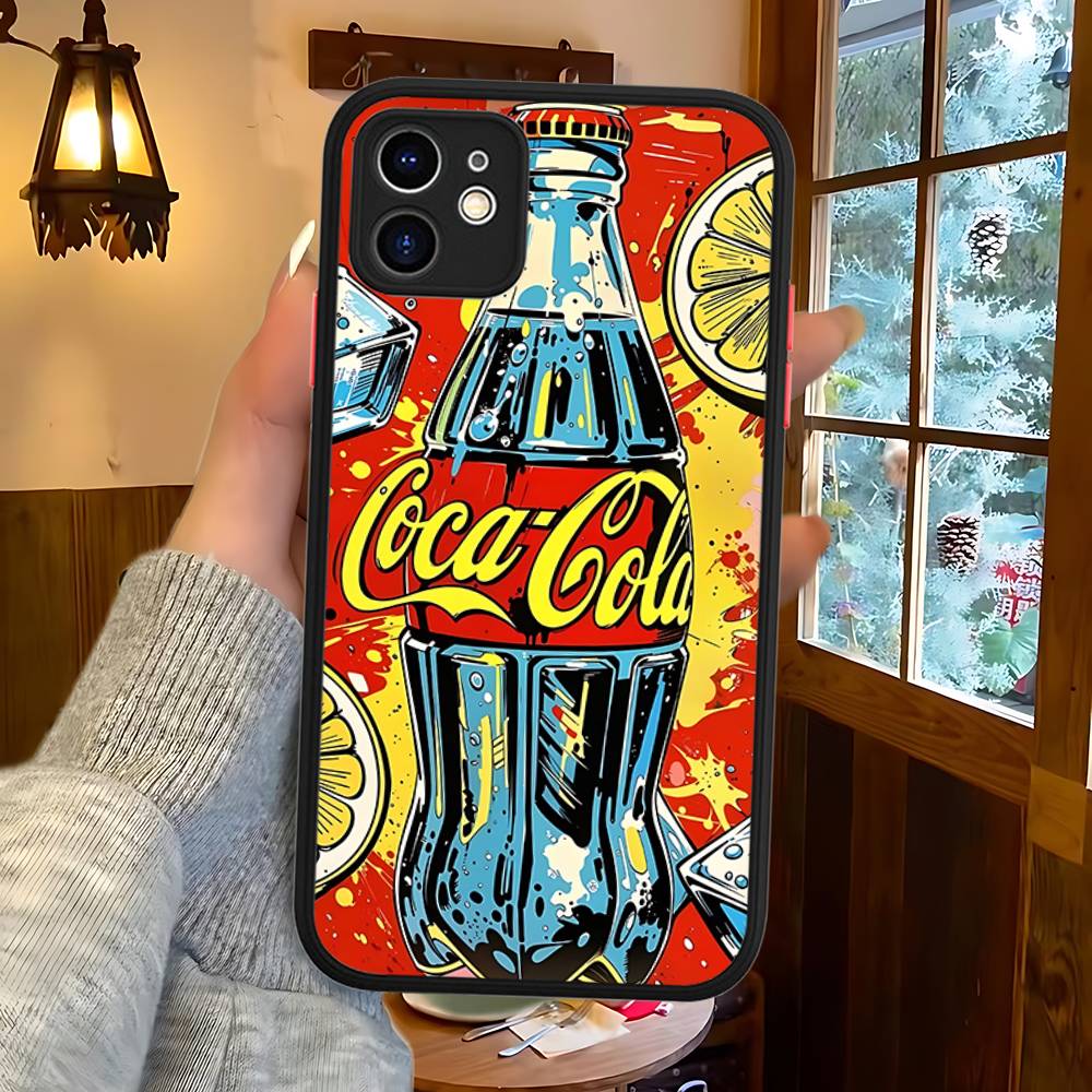 C-CocaS-Fashion Cola Silicone Matte Phone Case For Iphone 13 14 15 16 Pro Max 11 12 X Xs Max Soft Cover