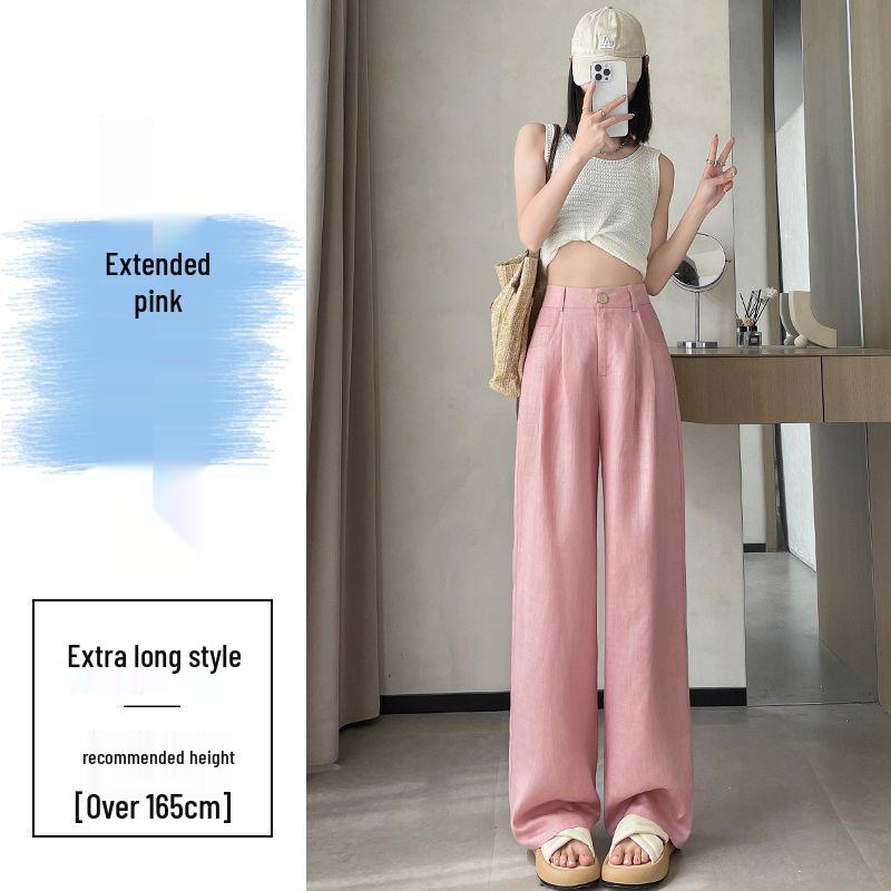 Ice Silk Cotton Linen High-Waisted Wide-Leg Pants for Women – Summer 2026 Drapey, Straight-Leg Casual Suit Style