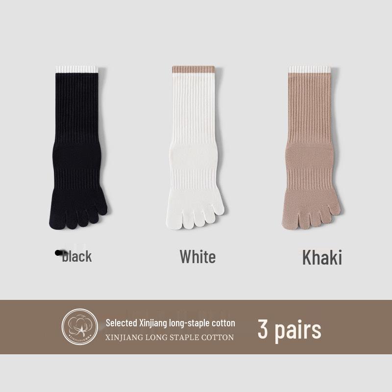 Women's Five-Finger Yoga Socks - Pure Cotton, Odor-Resistant, Sweat-Absorbent, Breathable, Antibacterial, Mid-Calf Toe Socks for Autumn/Winter.