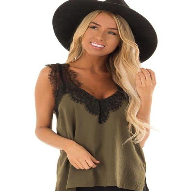 Elegant Women Summer Sleeveless Lace Mesh Loose Vests V-neck Cami Soft Tanks Top