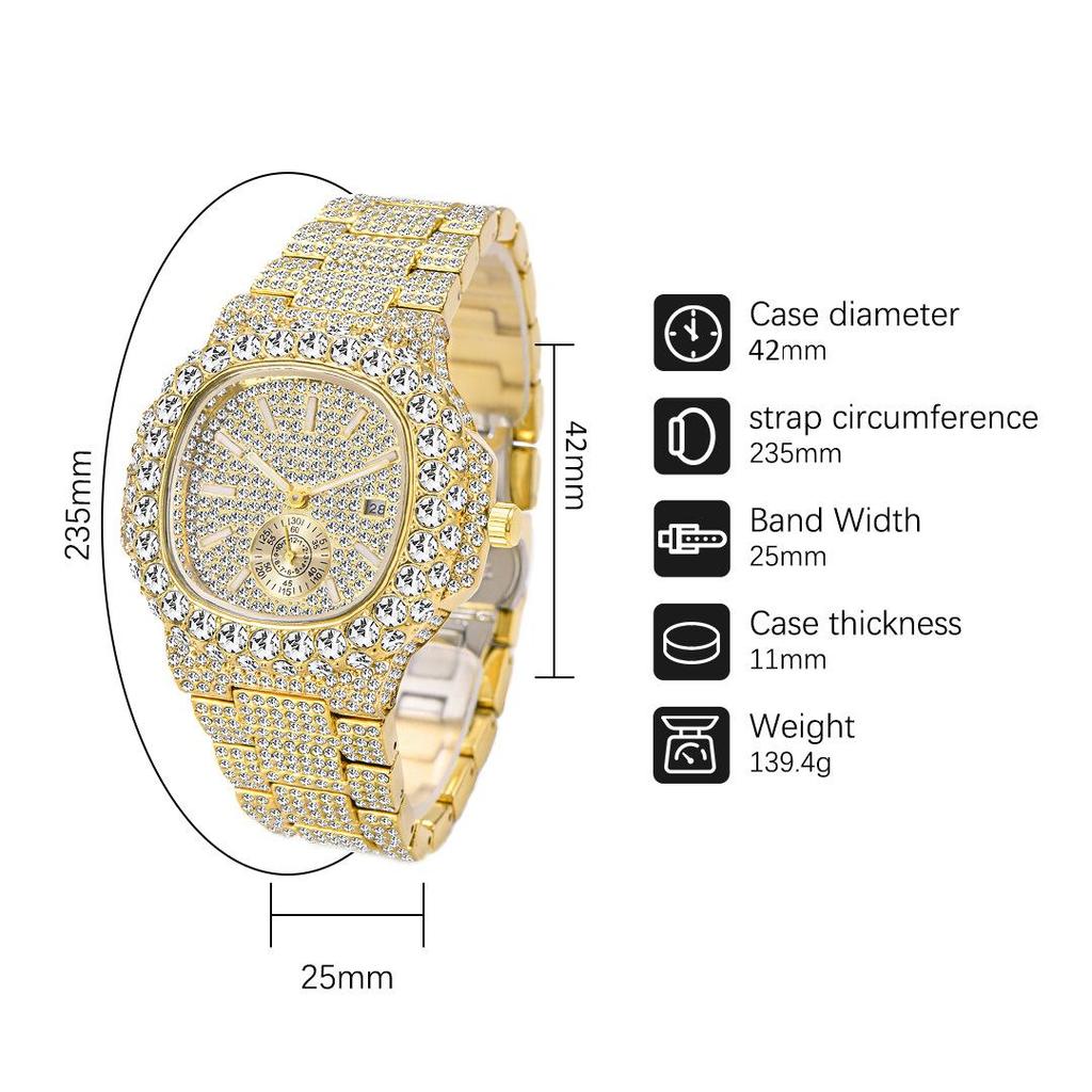 Fashion Iced Out Watches Men Luxury Full Diamond Automatic Date Clock Steel Waterproof Watch Male