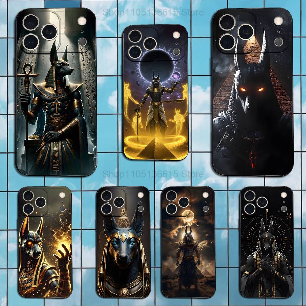Anubis God Egyptian For iPhone 8,7,11,12,15,14,13,16,17,Plus,Pro Max,XS,X,XR,SE,Mini,Soft Silicone Black Case