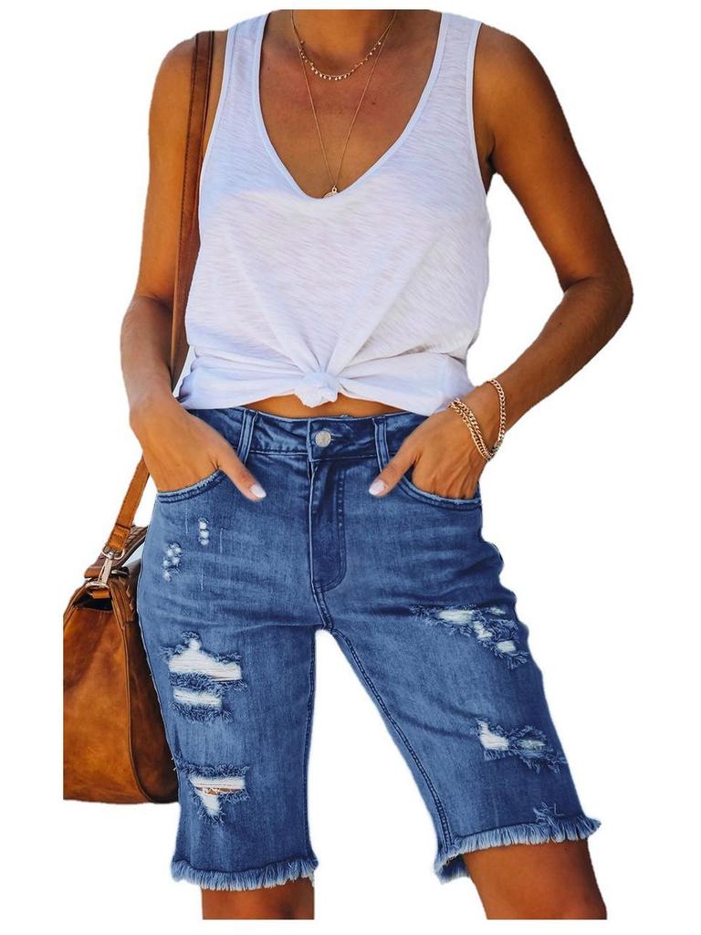 European Summer Tassel Ripped Skinny Cropped Jeans - Women's Mid-Waist Fashion