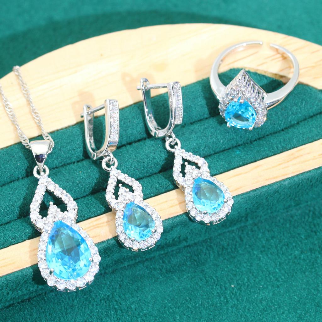 Europe and The United States Dinner Party Dress Sets Noble Fashion Water Drop Zircon Suit Color Anti Allergy
