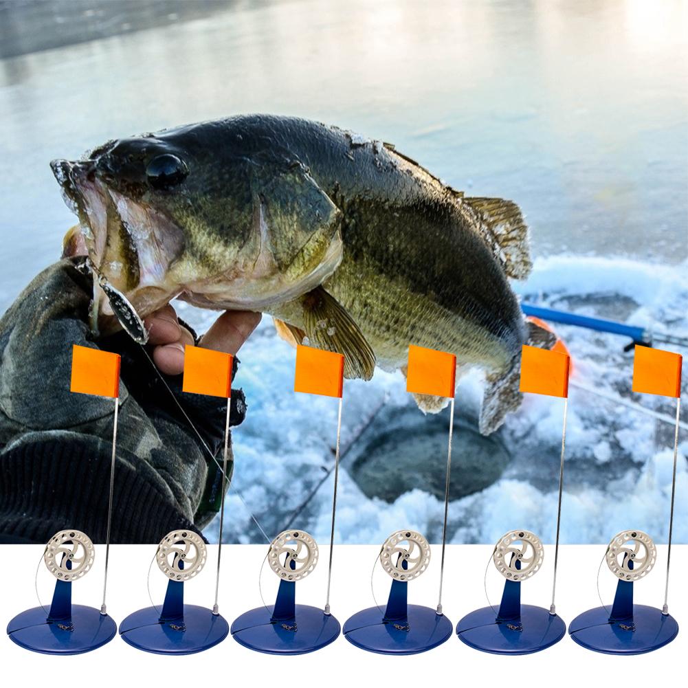 6pcs Ice Fishing Flag Convenient Braking System Ice Fishing Supply with Fishing Bag Fishing Accessories for Saltwater Freshwater