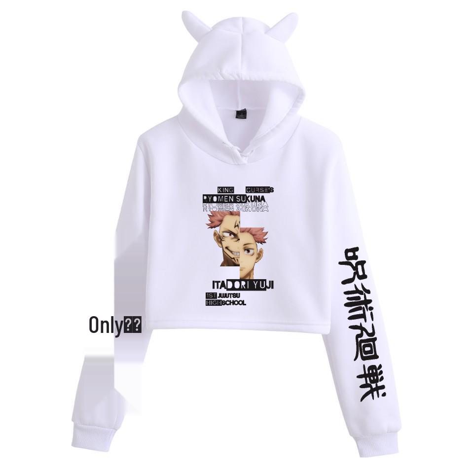 Women's Jujutsu Kaisen Anime Cropped Hoodie - Trendy, Casual, Loose Fit for Spring & Autumn