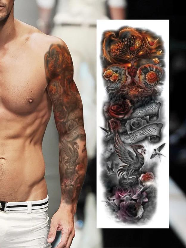 

Мужская временная наклейка S на руку, поддельная татуировка, горячая 3D-арт, водонепроницаемая One Size чёрный