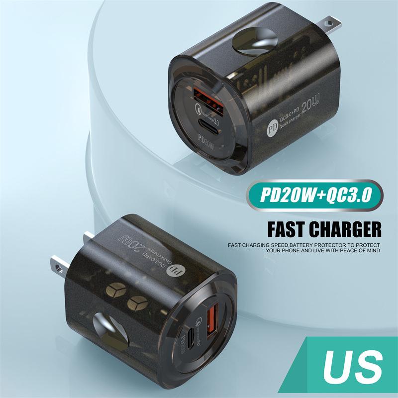 Pd 20W Usb & Type C Dual Ports Fast Charger Quick 3.0 Charger Adapter For Iphone 14 13 12 Xiaomi Samsung Eu&Us Wall Charging