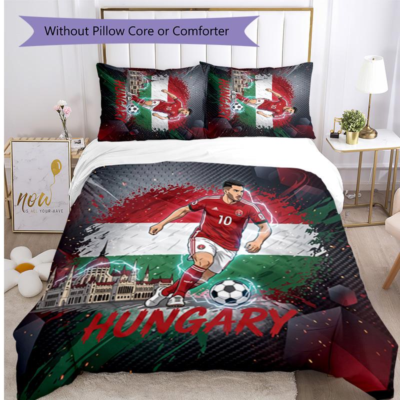 Set Biancheria da Letto Stampata Calcio Ungheria 3 Pezzi Copriletto Traspirante Accogliente come Regalo per Inaugurazione Casa o Festa