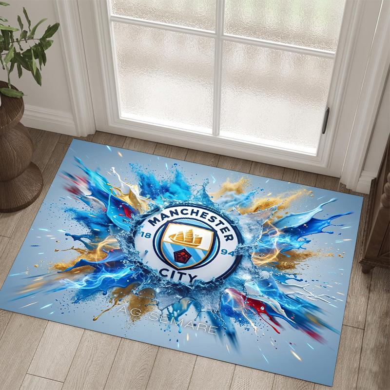 Manchester City Design Crystal Velvet Carpet Cozy Non?Slip Printed Rug For Bedroom Living Room Entrance