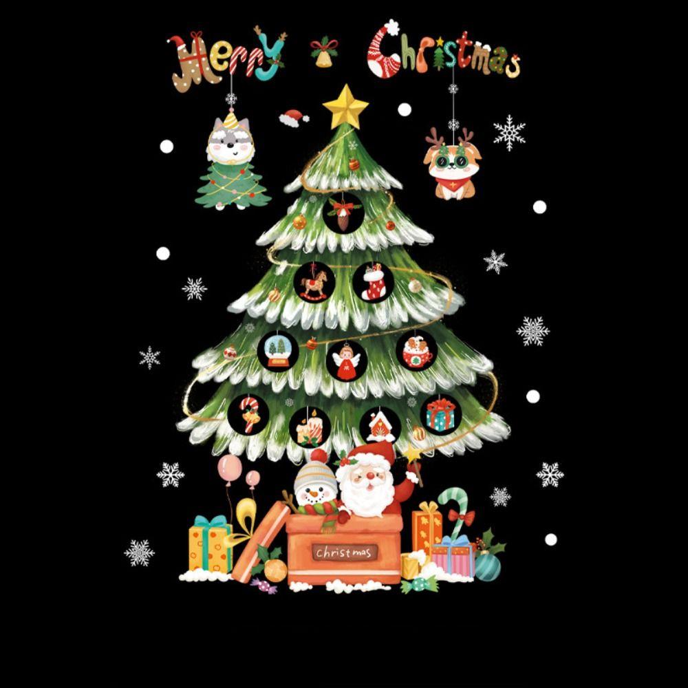 Cartoon Shopwindow Decals Santa Clause Reindeer Xmas Tree Sticker  Festival