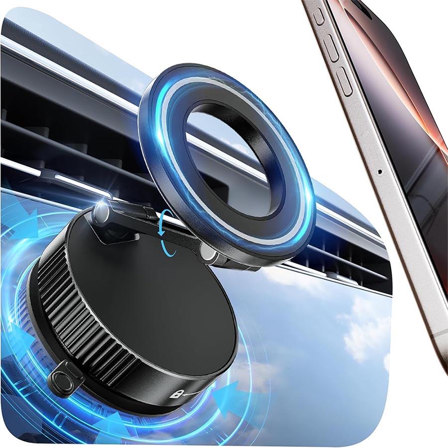 Upgraded 360°Vacuum Magnetic Phone Holder Magnetic Car Phone Mount Hands-Free Suction Cup Phone Holder for Car/Gym/Mirror/Shower